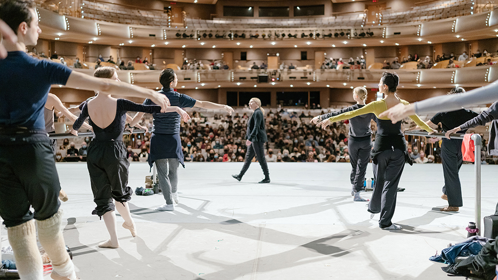 Hope Muir with Artists of the Ballet at Class on Stage.
